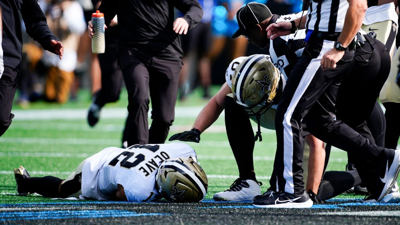 Saints' Chris Olave put on backboard, carted off with concussion